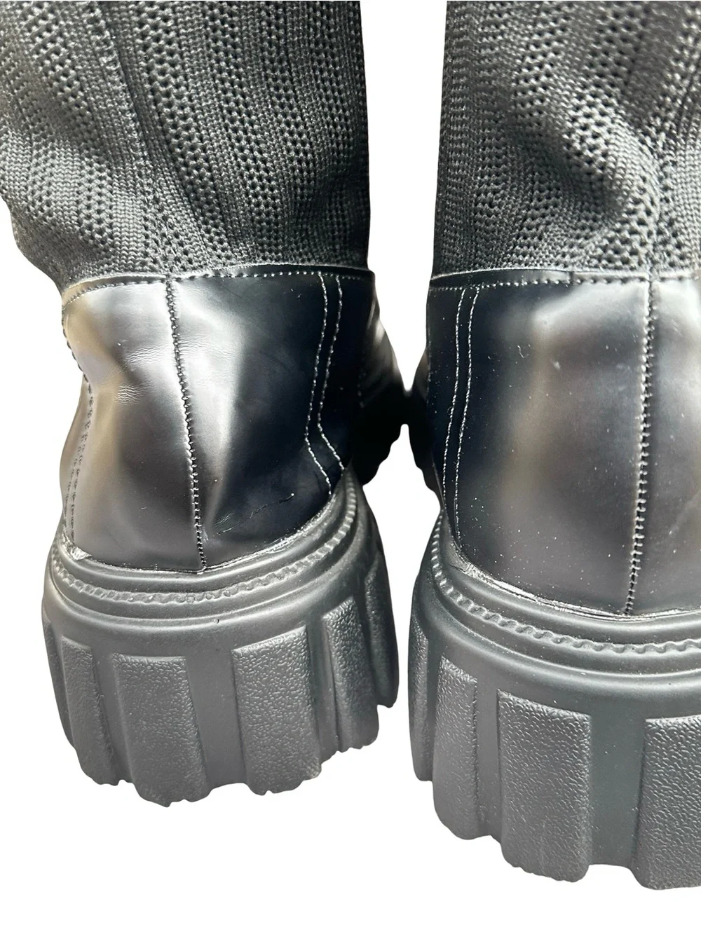 Cuccoo EU 40 Black Knee High Sock Boots Chunky Lug Sole Platform Goth Y2K